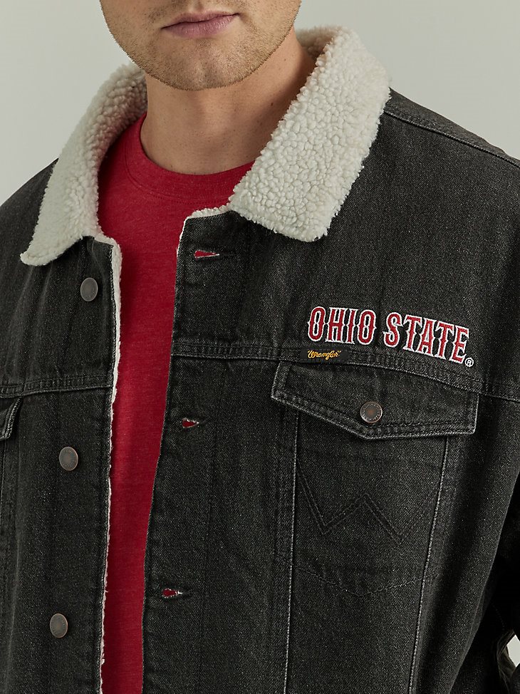 Men's Wrangler Collegiate Sherpa Lined Denim Western Jacket in Ohio State