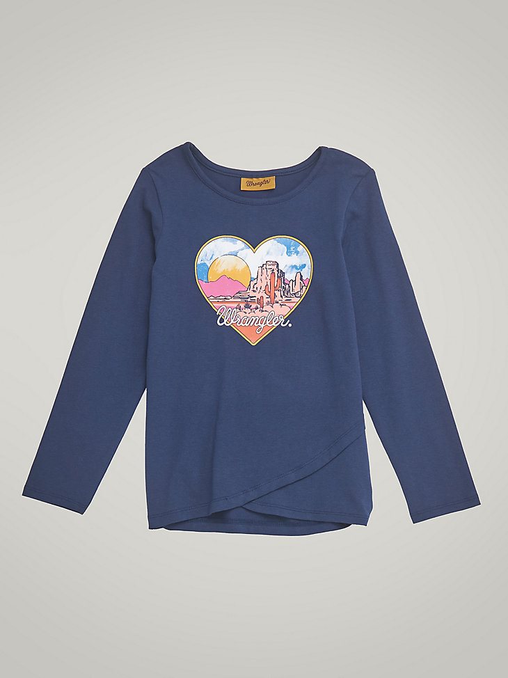 Girl's Long Sleeve Tulip Hem Graphic Top in Navy