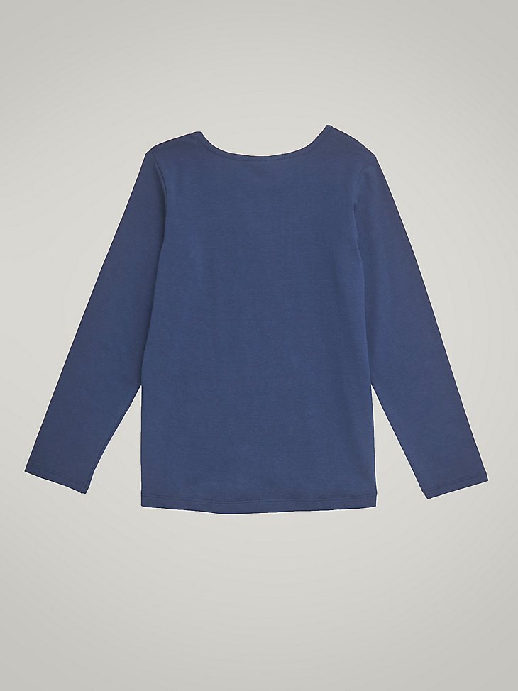 Girl's Long Sleeve Tulip Hem Graphic Top in Navy