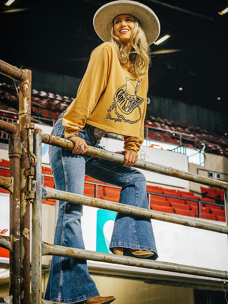 The Wrangler Retro Premium Jean: Women's High Rise Trumpet Flare in Paige