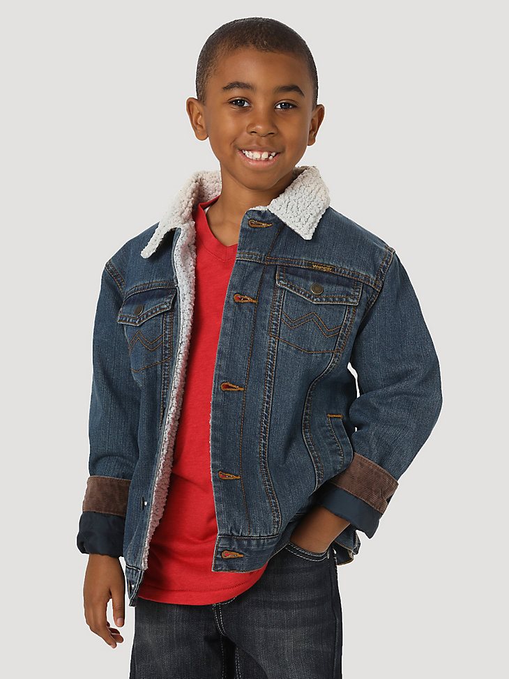 Boy’s Wrangler Western Styled Sherpa Lined Denim Jacket Rustic in Rustic Blue