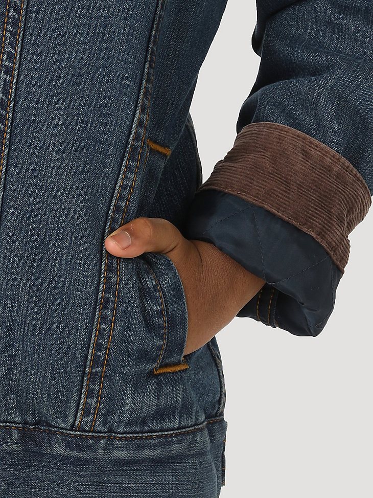 Boy’s Wrangler Western Styled Sherpa Lined Denim Jacket Rustic in Rustic Blue