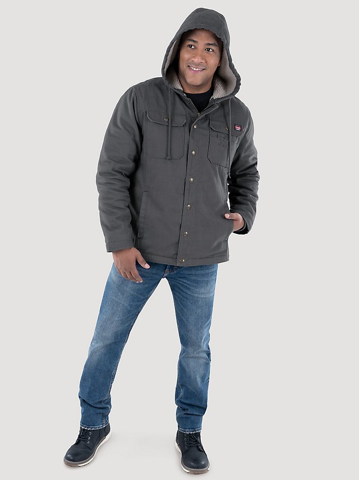 Wrangler Workwear Sherpa Lined Shirt Jacket in Charcoal