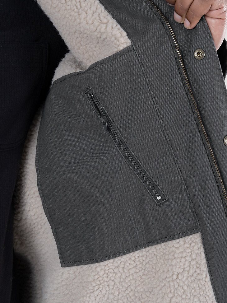 Wrangler Workwear Sherpa Lined Shirt Jacket in Charcoal