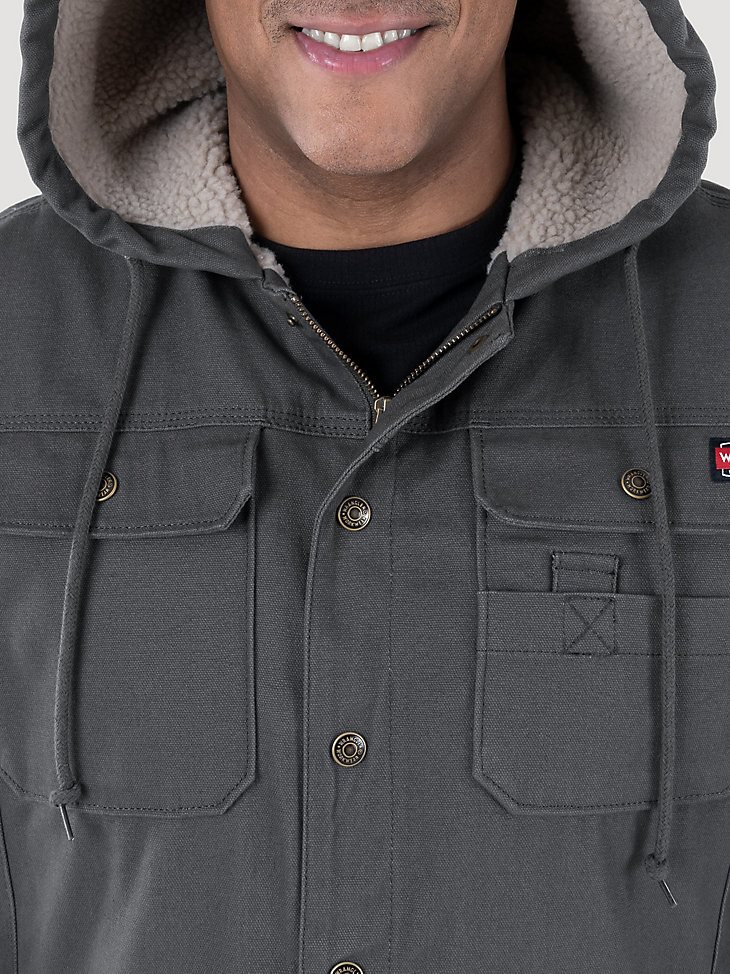 Wrangler Workwear Sherpa Lined Shirt Jacket in Charcoal