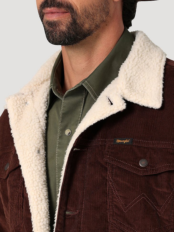 Men's Wrangler Cowboy Cut Sherpa Lined Corduroy Jacket in Potting Soil