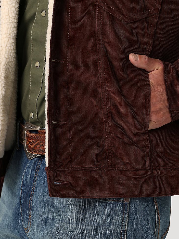 Men's Wrangler Cowboy Cut Sherpa Lined Corduroy Jacket in Potting Soil