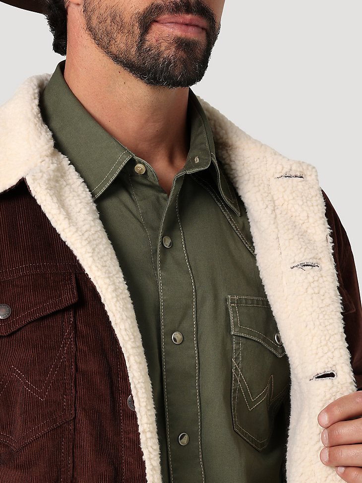 Men's Wrangler Cowboy Cut Sherpa Lined Corduroy Jacket in Potting Soil