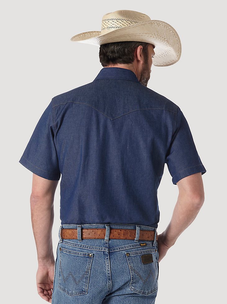 Cowboy Cut Firm Finish Denim Short Sleeve Work Western Shirt in Rigid Indigo