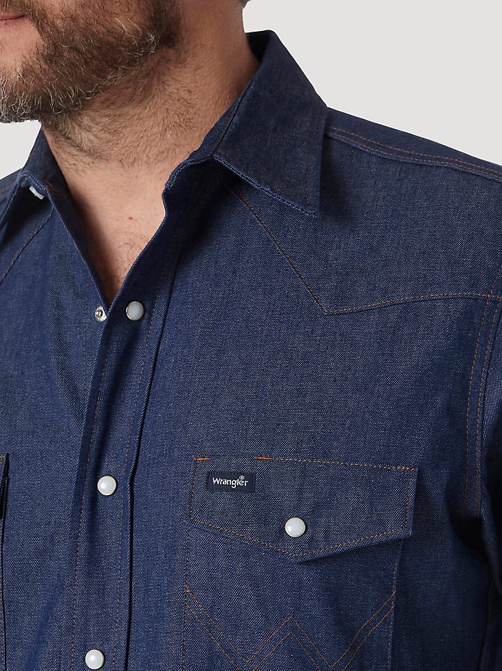 Cowboy Cut Firm Finish Denim Short Sleeve Work Western Shirt in Rigid Indigo