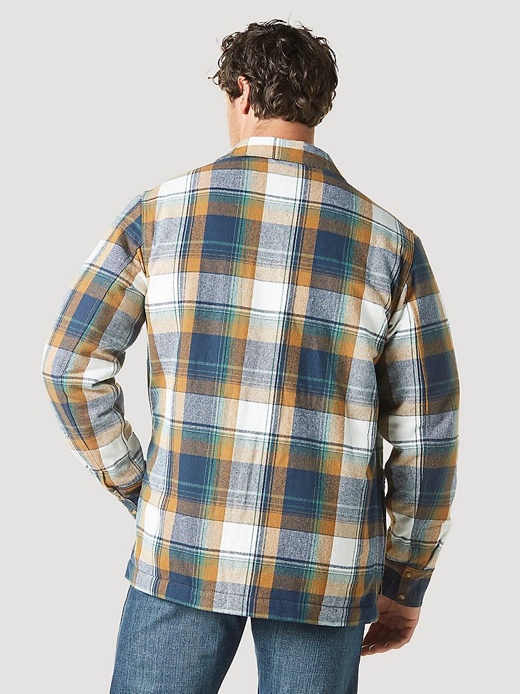 Men's Wrangler Sherpa Lined Flannel Shirt Jacket in Blue Spruce