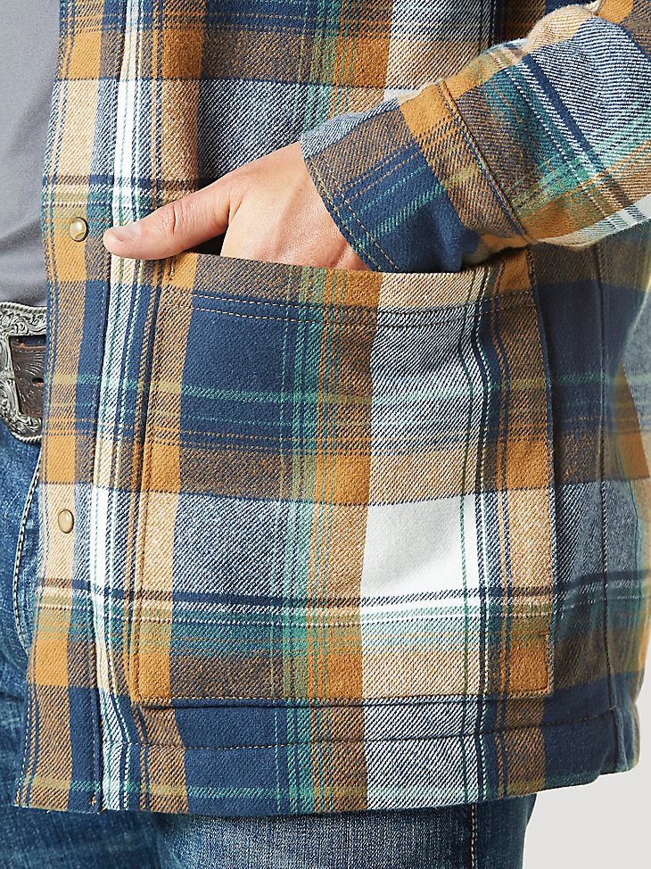 Men's Wrangler Sherpa Lined Flannel Shirt Jacket in Blue Spruce