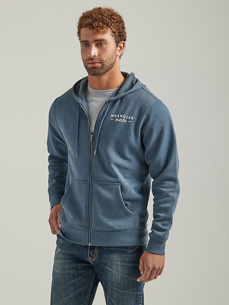 Men's Wrangler Back Graphic Logo Full Zip Hoodie in Midnight Navy Heather