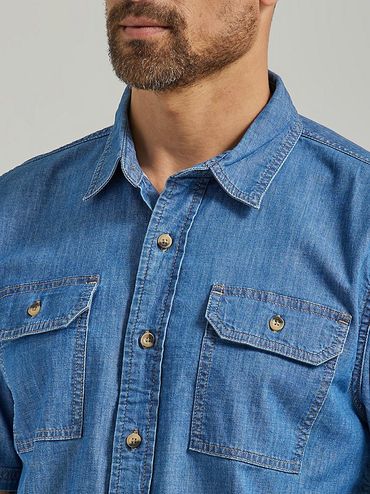 Wrangler Men's Epic Soft Flex Denim Shirt in Mid Wash