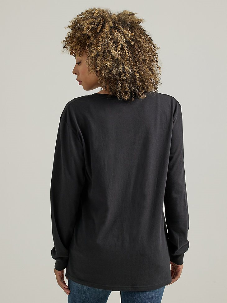 Women's Long Sleeve Watercolor Desert Graphic Tee in Washed Black