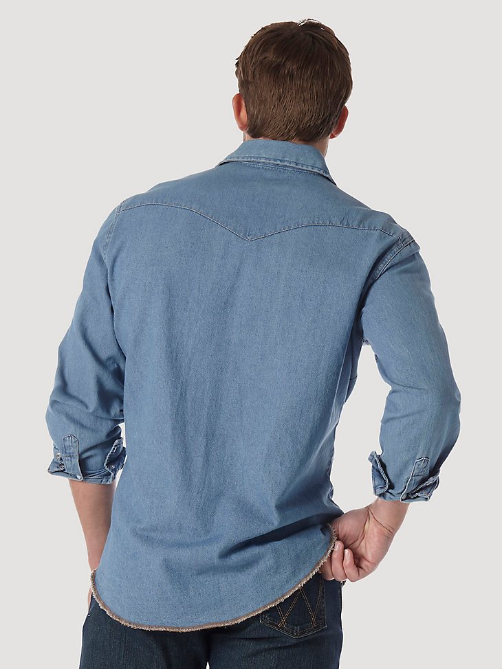 Cowboy Cut Long Sleeve Western Denim Snap Work Shirt in Stonewash