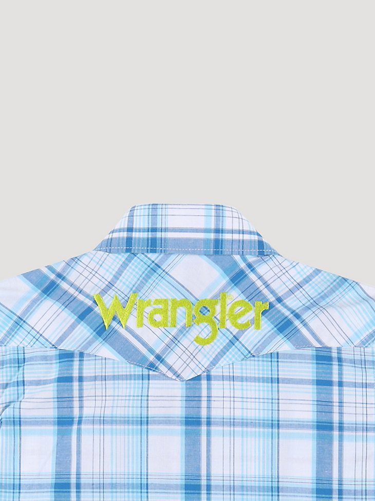 Boy's Wrangler Logo Long Sleeve Western Snap Shirt in Bold Plaid