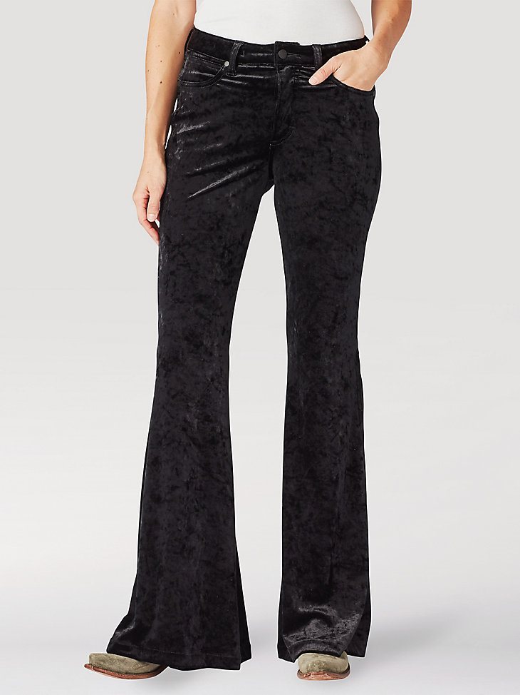 Women's Wrangler Retro Velvet High Rise Trumpet Flare Jean in Black Velvet