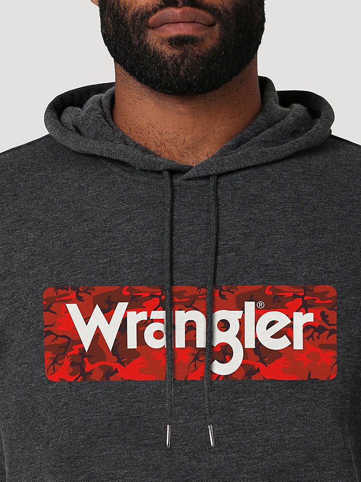 Men's Wrangler Camo Logo Hoodie in Caviar Heather