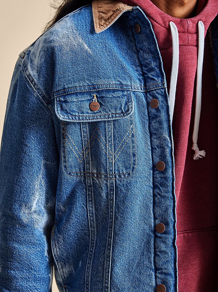 Men's Sherpa Lined Denim Jacket in Tie And Dye Bleach