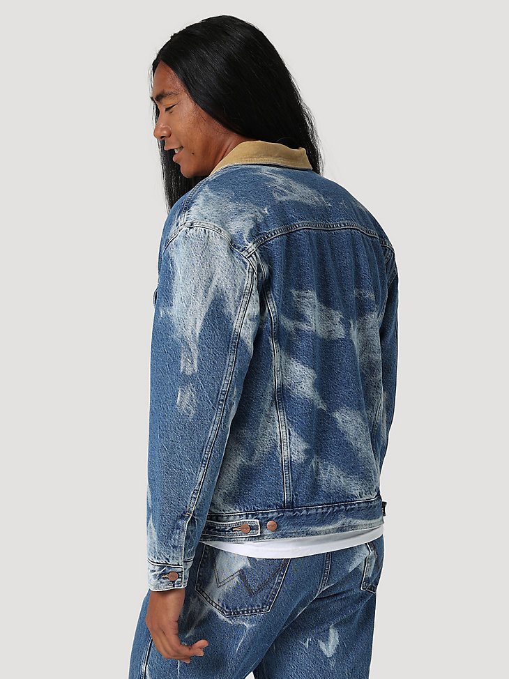 Men's Sherpa Lined Denim Jacket in Tie And Dye Bleach