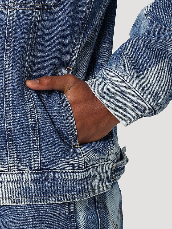 Men's Sherpa Lined Denim Jacket in Tie And Dye Bleach