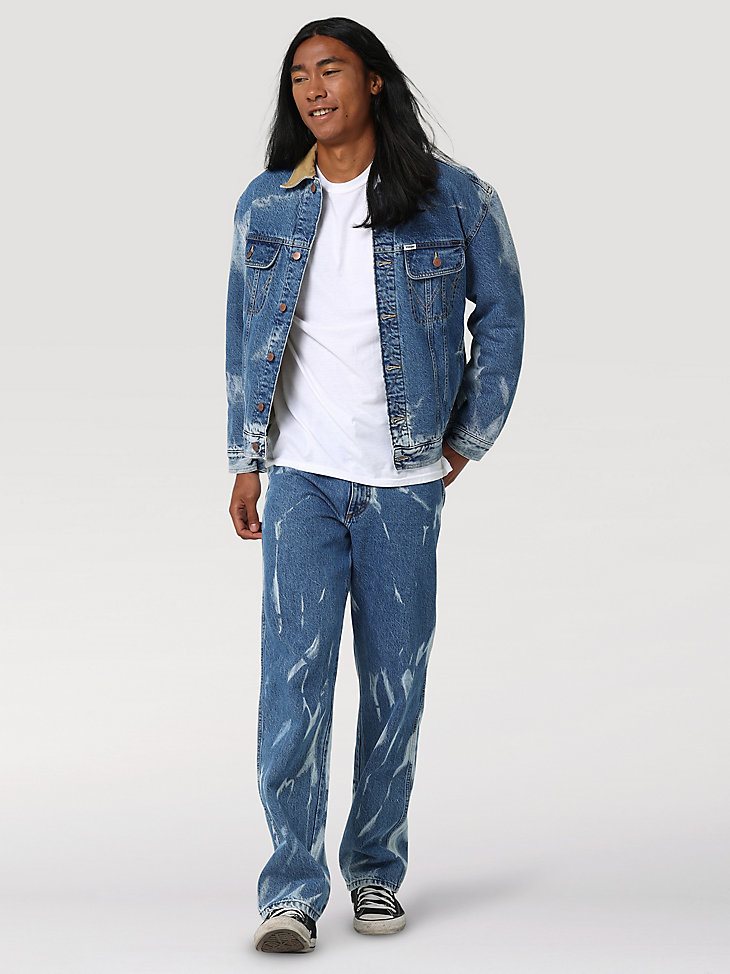 Men's Sherpa Lined Denim Jacket in Tie And Dye Bleach