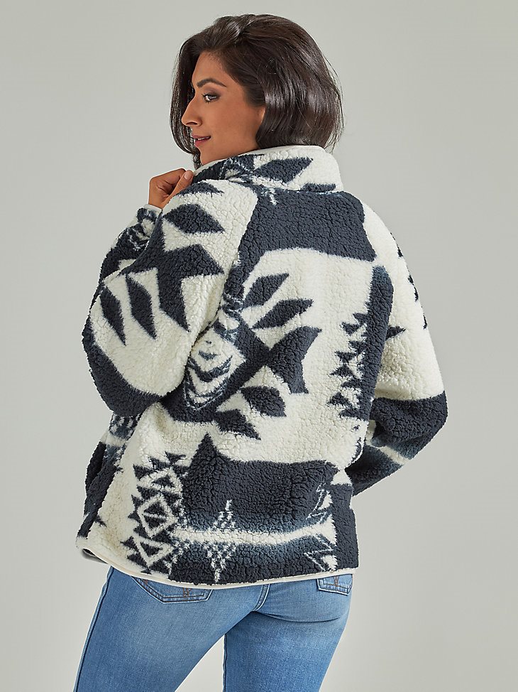 Women's Wrangler Retro Printed Sherpa Snap Jacket in Black /White