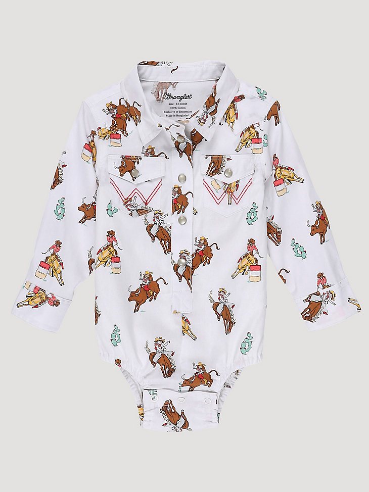 Baby Girl's Horse and Cowgirl Western Snap Bodysuit in White