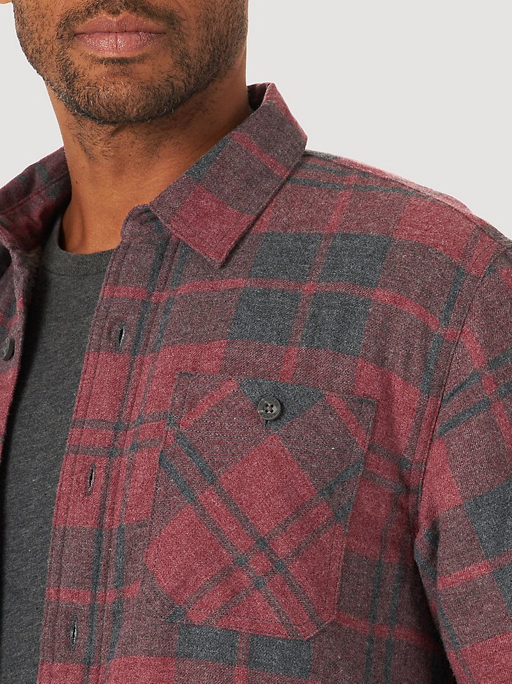 Men's Wrangler Authentics Sherpa Lined Flannel Shirt in Zinfindel Heather