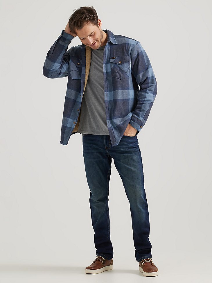Men's Heavyweight Sherpa Lined Shirt Jacket in China Blue