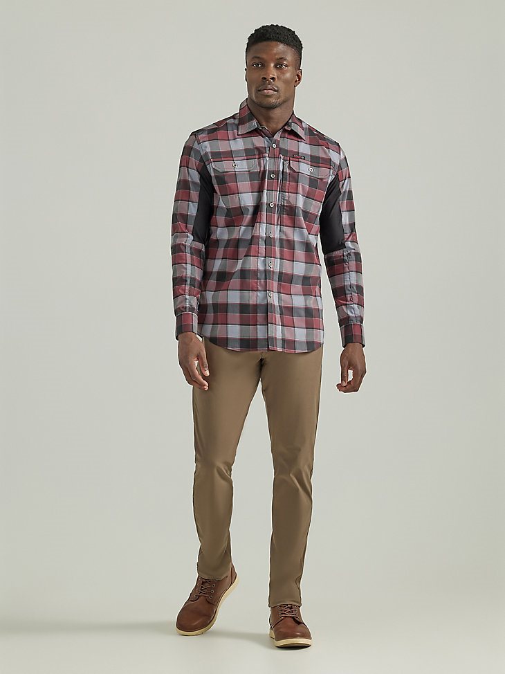 ATG By Wrangler Plaid Mixed Material Shirt in Garnet