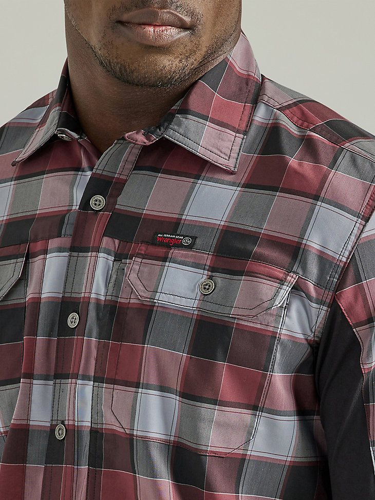 ATG By Wrangler Plaid Mixed Material Shirt in Garnet