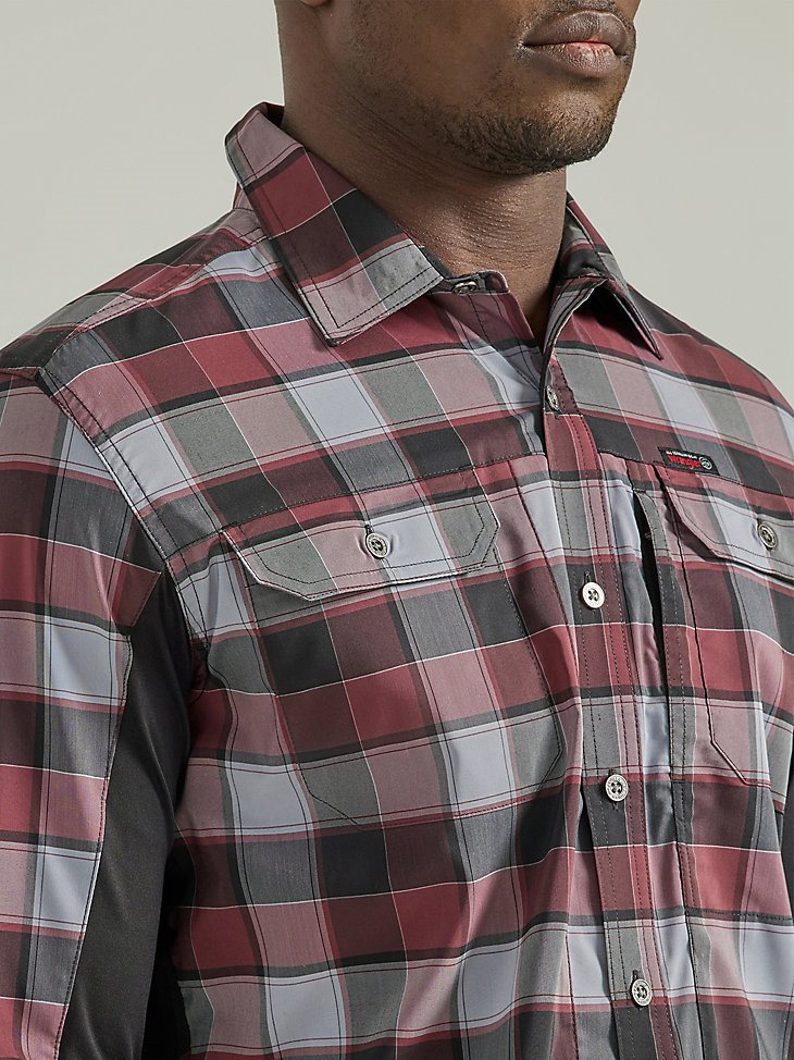 ATG By Wrangler Plaid Mixed Material Shirt in Garnet