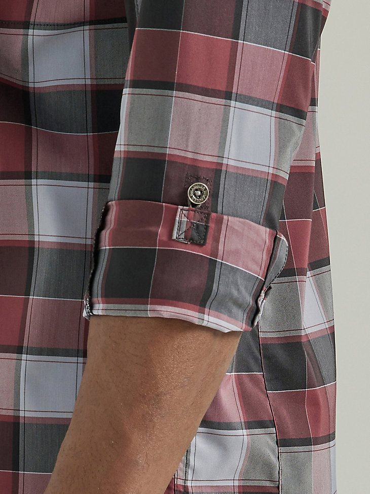 ATG By Wrangler Plaid Mixed Material Shirt in Garnet