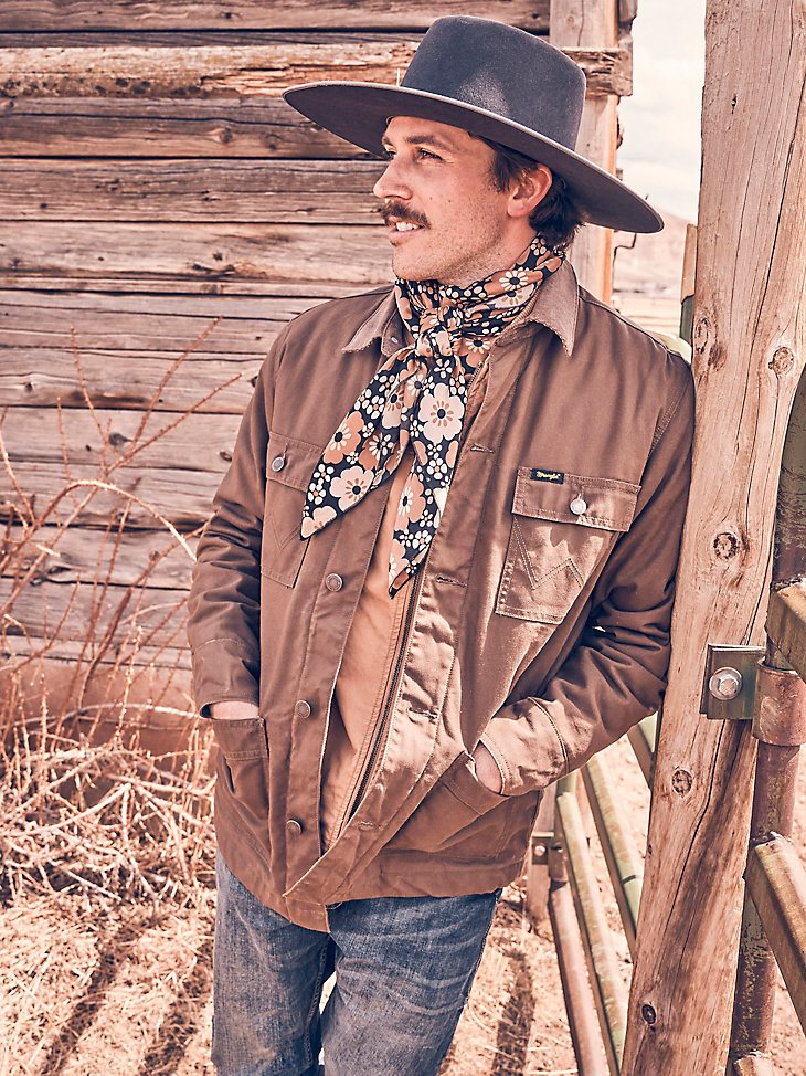 Men's Western Lined Canvas Barn Coat in Waxed Chocolate Chip