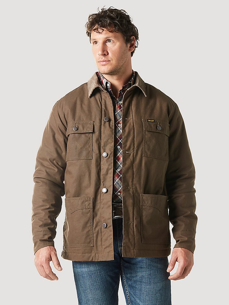 Men's Western Lined Canvas Barn Coat in Waxed Chocolate Chip