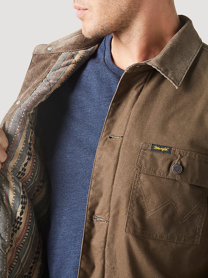 Men's Western Lined Canvas Barn Coat in Waxed Chocolate Chip