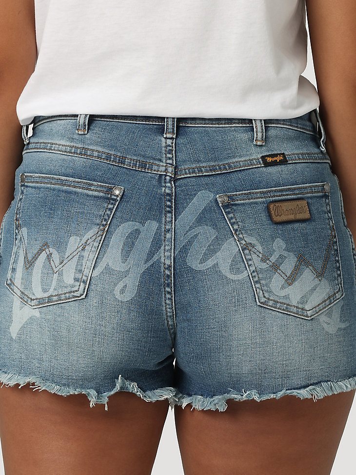 Women's Wrangler Retro Collegiate High Rise Cut-Off Denim Short in University of Texas