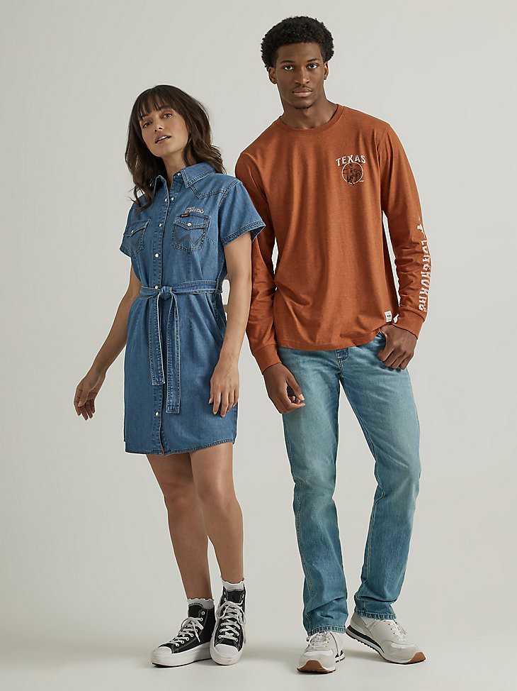 Women's Wrangler Collegiate Western Snap Denim Dress in University of Texas