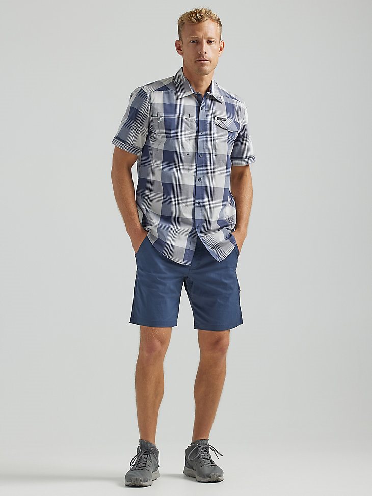 ATG By Wrangler Men's Asymmetrical Zip Pocket Plaid Shirt in Mist