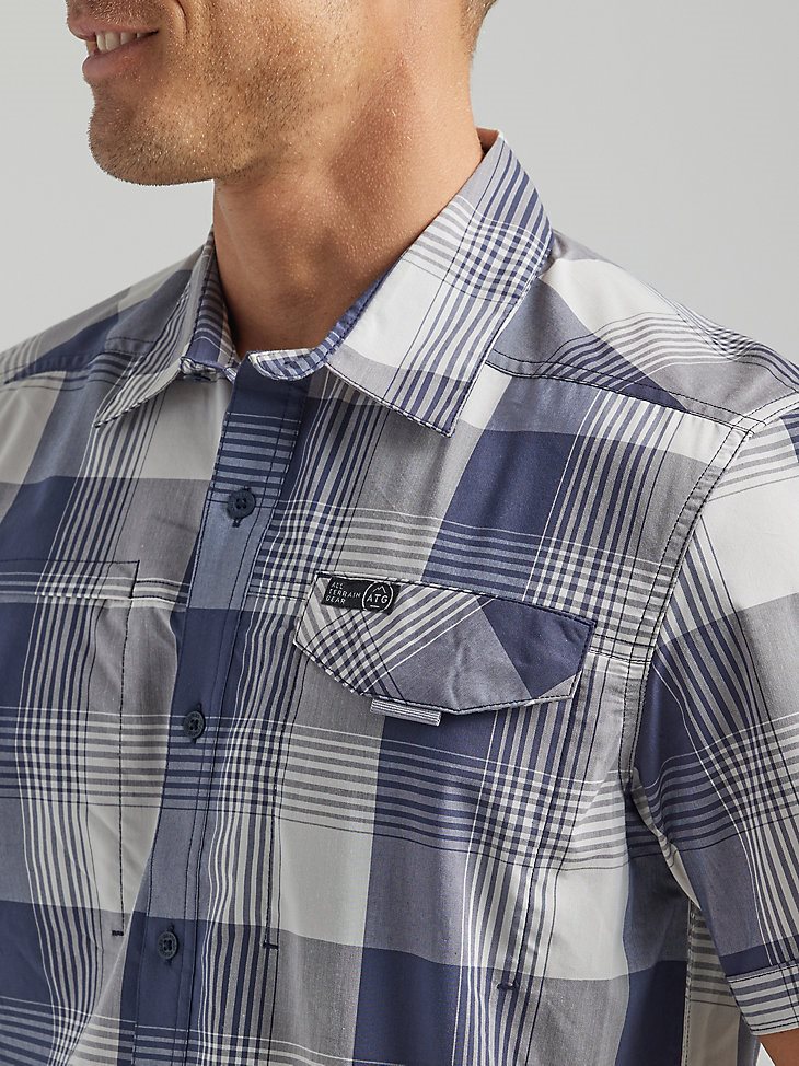 ATG By Wrangler Men's Asymmetrical Zip Pocket Plaid Shirt in Mist