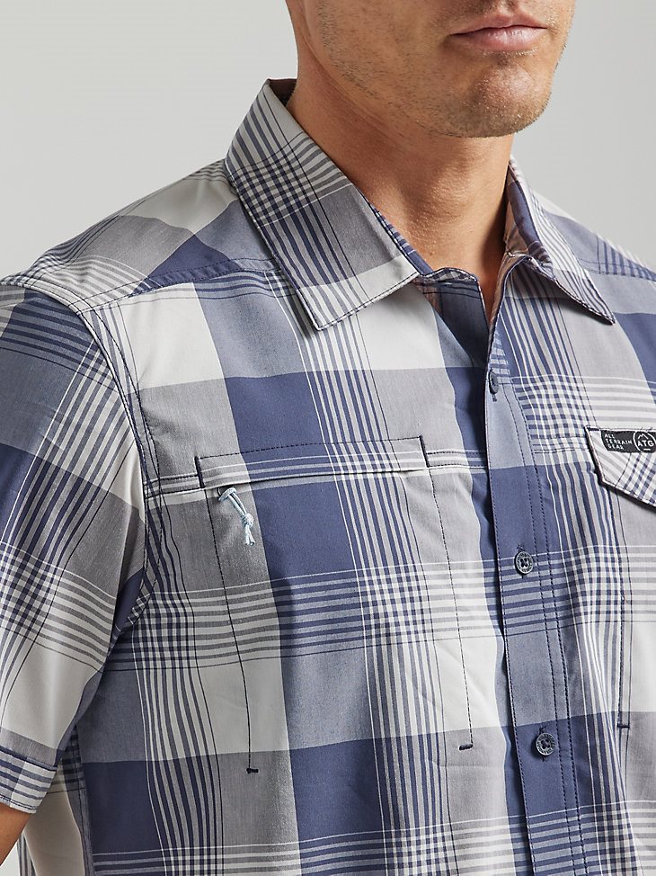 ATG By Wrangler Men's Asymmetrical Zip Pocket Plaid Shirt in Mist