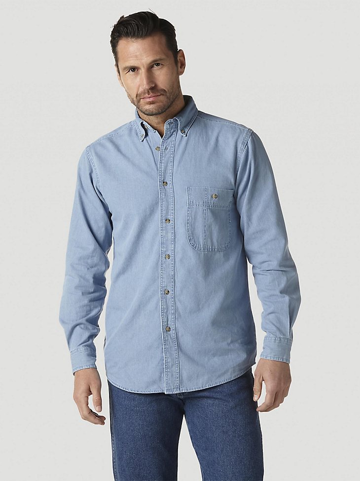 Wrangler Rugged Wear Denim Basic Shirt in Stonewash