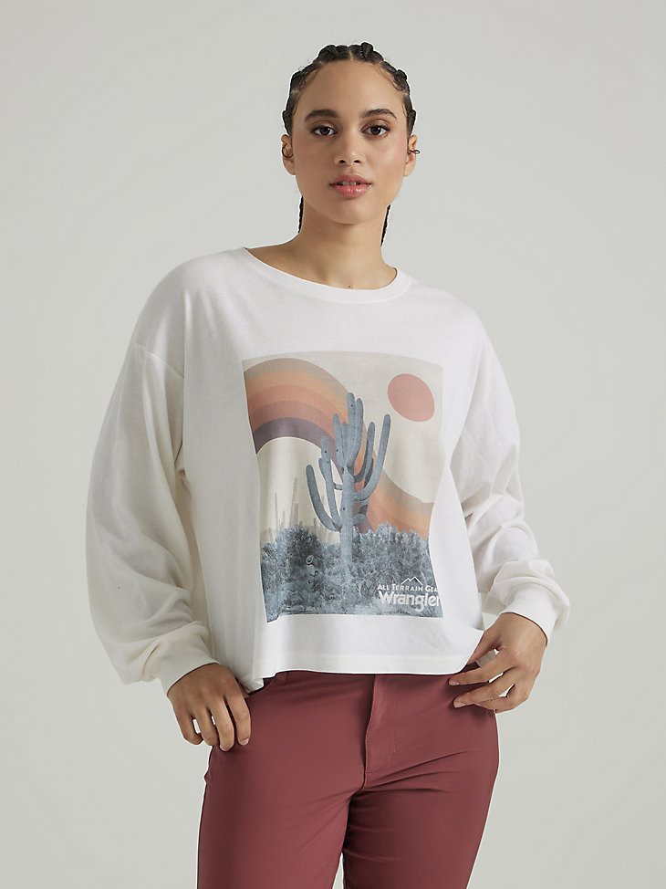 ATG By Wrangler Women's Long Sleeve Crop Tee in Marshmallow