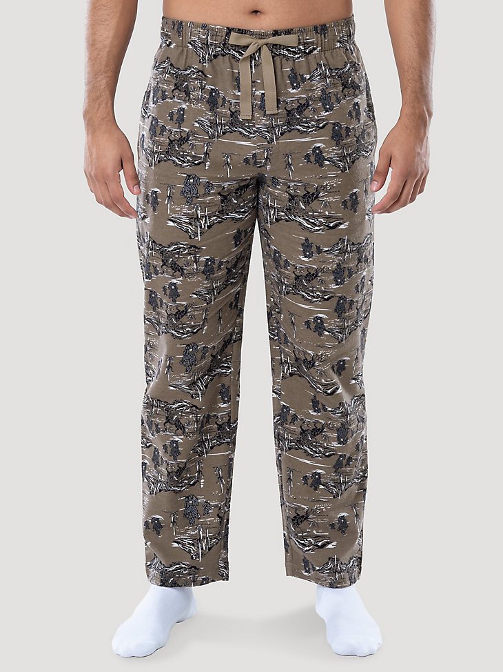 Men's Printed Fleece Pajama Pant in Tan