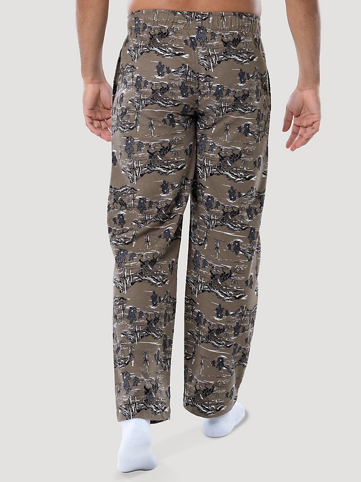 Men's Printed Fleece Pajama Pant in Tan