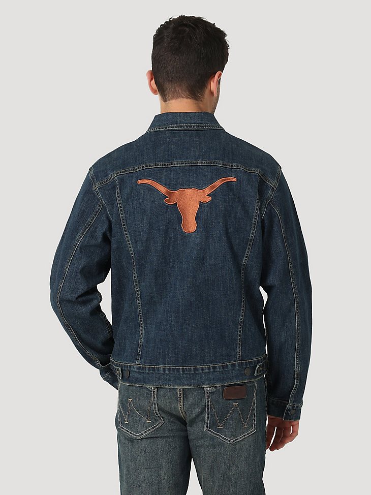 Men's Wrangler Retro Collegiate Embroidered Denim Jacket in University of Texas