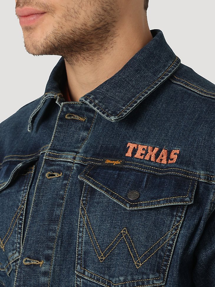Men's Wrangler Retro Collegiate Embroidered Denim Jacket in University of Texas
