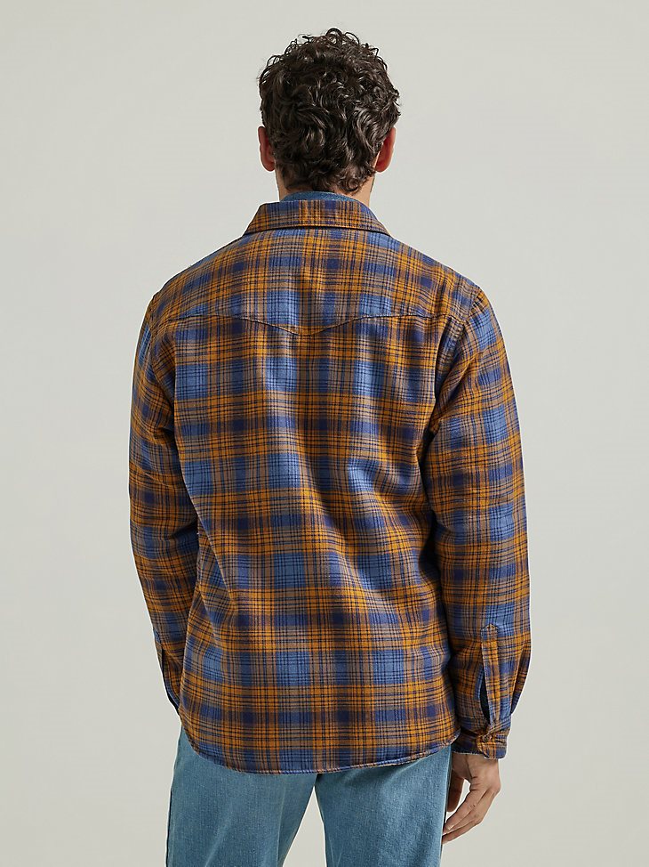 Men's Heavyweight Sherpa Lined Plaid Shirt Jacket in Vintage Indigo